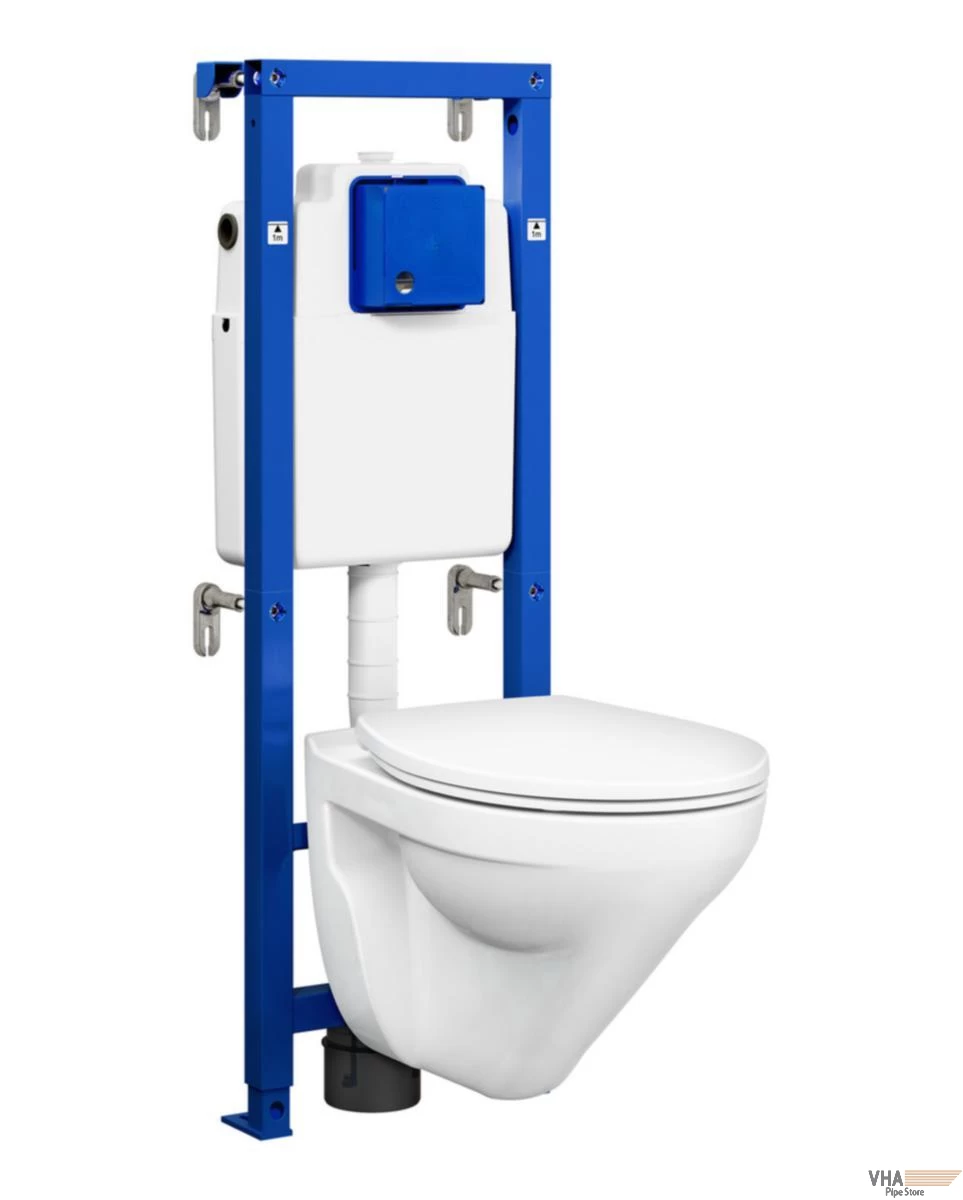 Seinä-WC Gustavsberg All in One paketin seinä-WC-pönttö, -kansi ja kiinnitysteline.